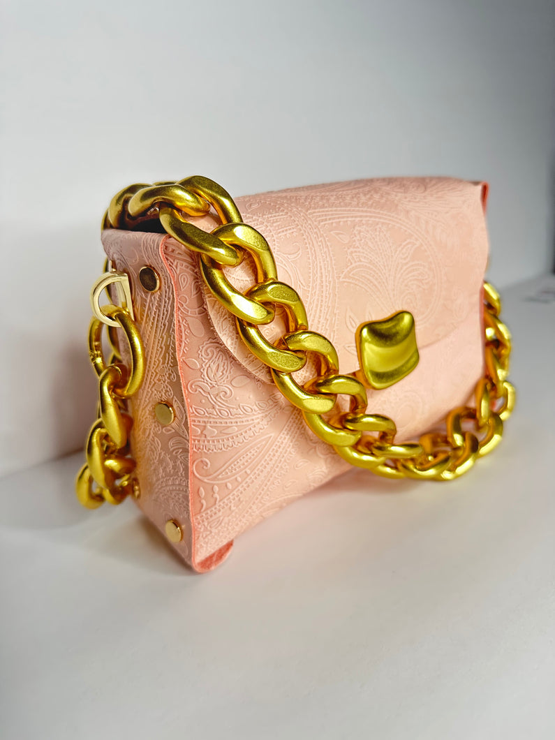 Lola- Pink Italian Paisley embossed Leather