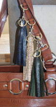 Tassel Key Ring Bag Clip- Navy Embossed Leather Snake Skin Print- Silver Tone Hardware