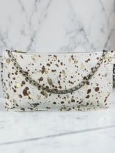 Abbey 3 Way Convertible Clutch: Beige & Brown with gold Hair-On Acid Washed Cowhide