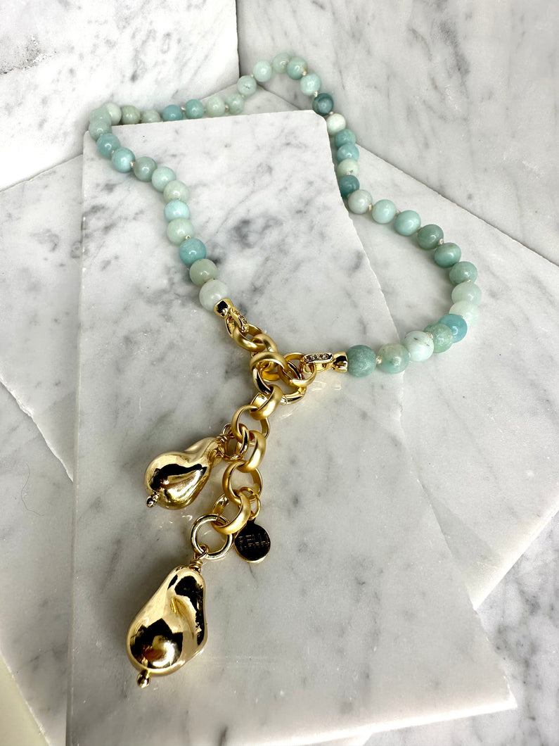 Amazonite & Pearl Drop Pendant Necklace