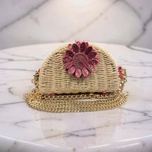 Flower Power Natural Straw Convertible Clutch