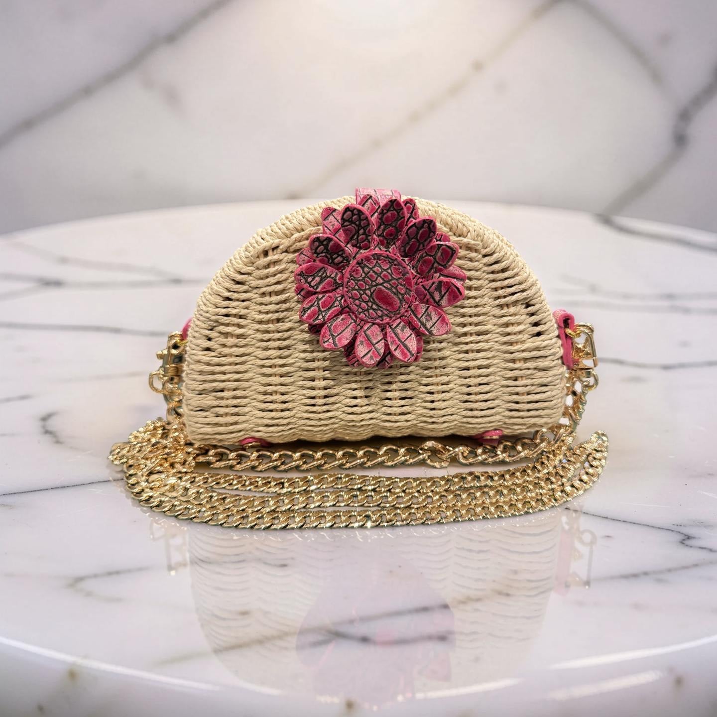 Flower Power Natural Straw Convertible Clutch