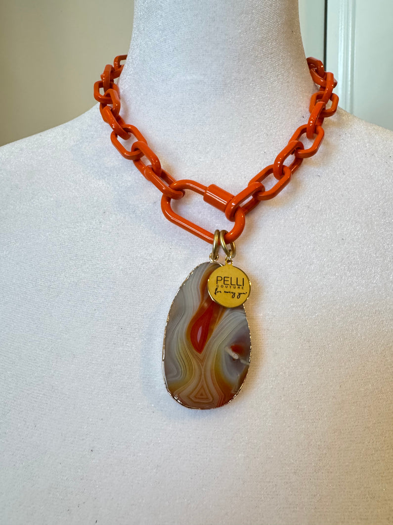 Enamel Agate Necklace- Orange