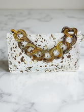 Abbey 3 Way Convertible Clutch: Beige & Brown with gold Hair-On Acid Washed Cowhide