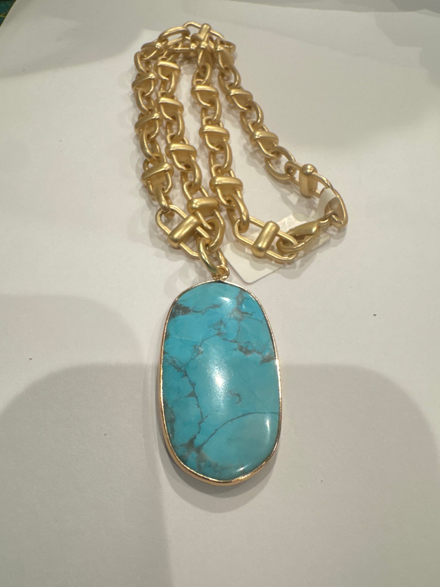 Blue Howlite pendant on Equestrian Link Necklace