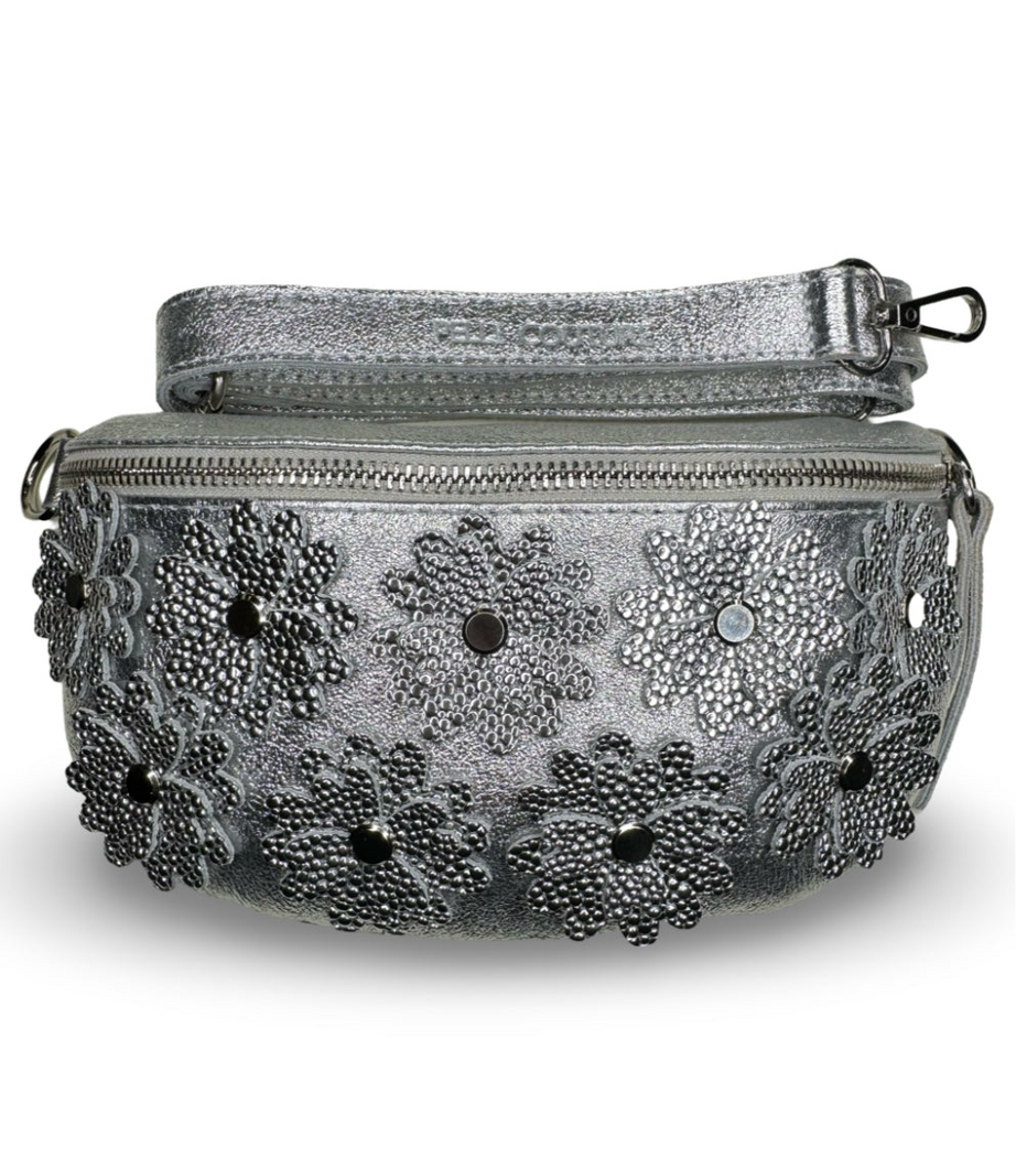 Flower Power Bum Bag- Silver