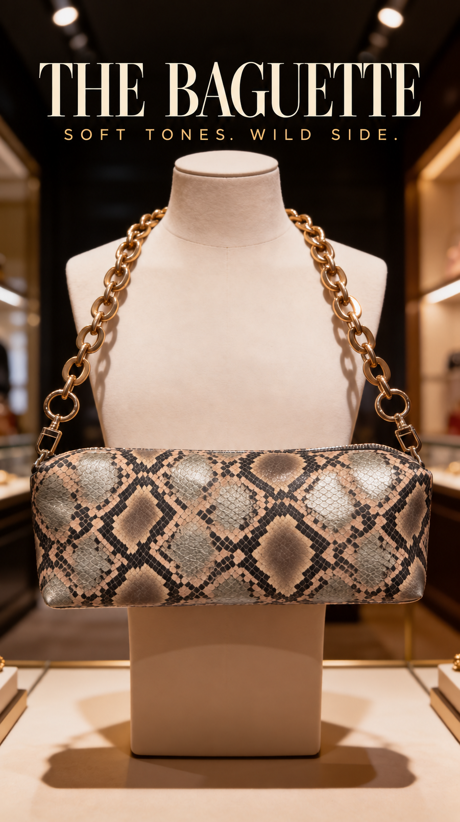 The Baguette- Python Print Leather