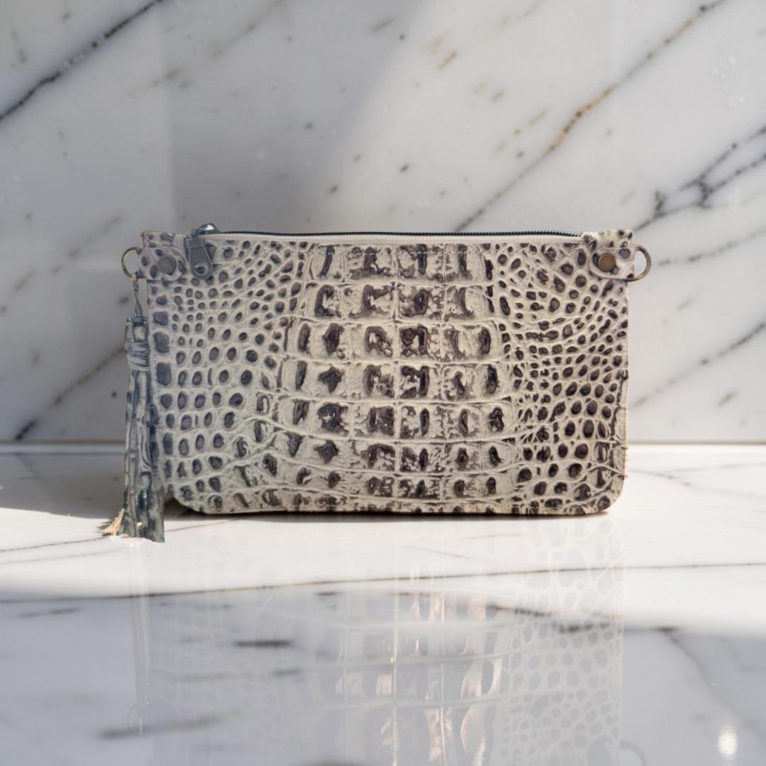 Abbey -Beige / Brown Embossed Croc Leather