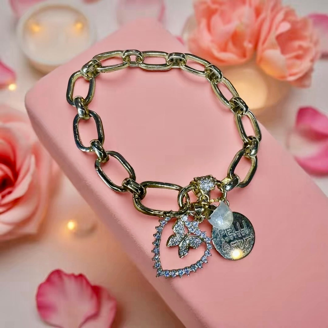 Open Heart Butterfly Charm Cluster Bracelet