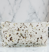 Abbey 3 Way Convertible Clutch: Beige & Brown with gold Hair-On Acid Washed Cowhide