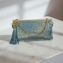 Abbey- Turquoise Embossed Leather
