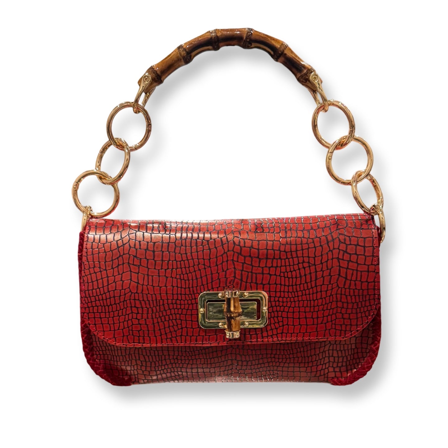 Maxi Bag - Red Croc Embossed Leather