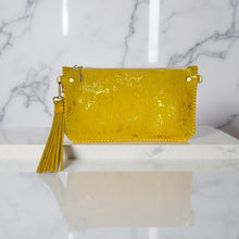 Abbey- Yellow & Gold Embossed Leather