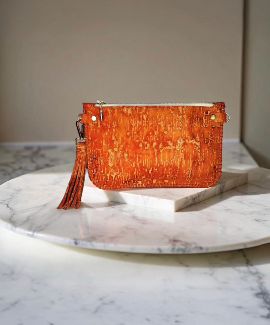 Abbey- Coral & Gold Embossed Leather