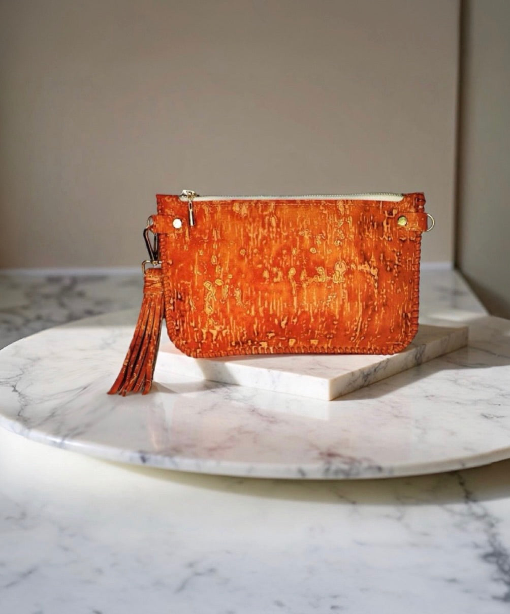 Abbey- Coral & Gold Embossed Leather