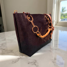 Essentials Convertible Tote- Navy Embossed Cowhide Leather- Bamboo Handles