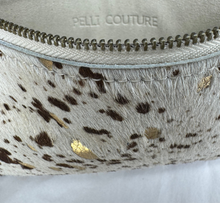 Abbey 3 Way Convertible Clutch: Beige & Brown with gold Hair-On Acid Washed Cowhide
