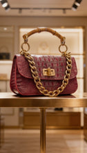 Midi Convertible Clutch- Pink Croc Embossed Leather