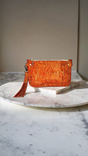 Abbey- Coral & Gold Embossed Leather