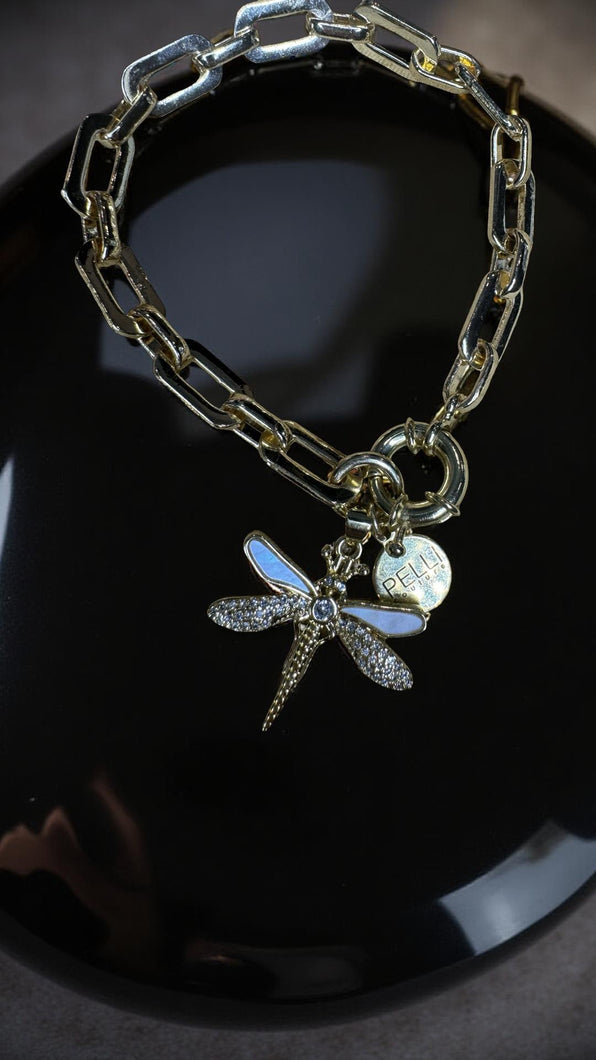 Mother of Pearl and CZ Dragonfly Bracelet