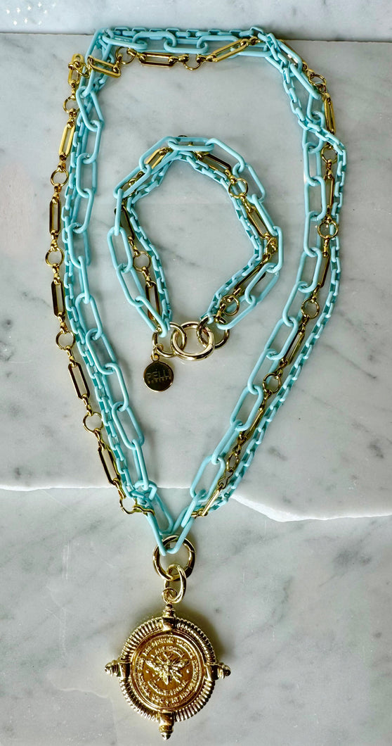 Tiffany Blue Enamel Bee Pendant Necklace
