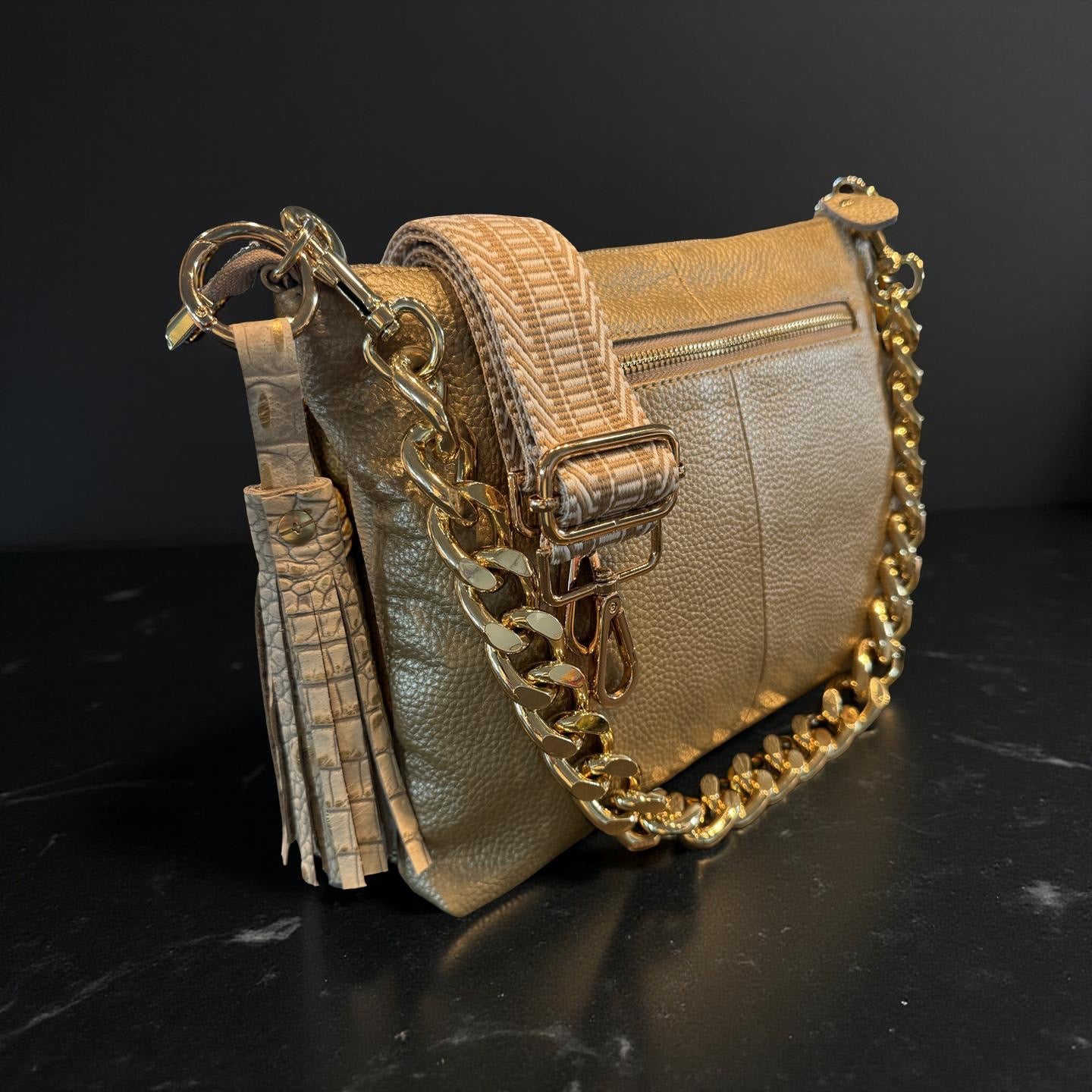 Ellie Convertible Clutch-Gold Leather