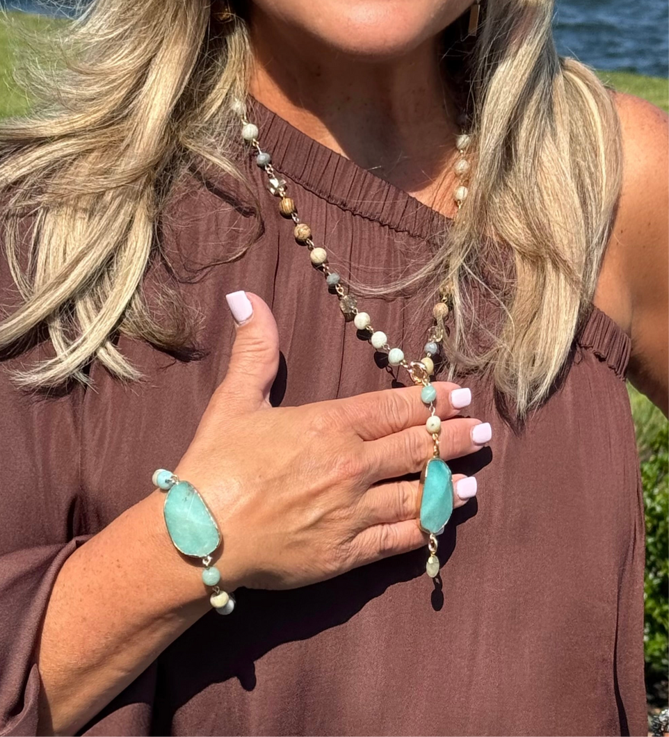 Amazonite Pendant Rosary Necklace