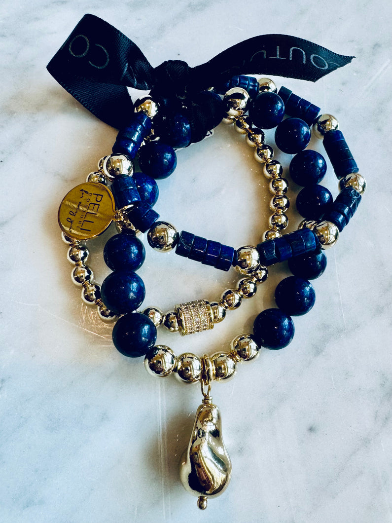 Blue Lapis Trio Bracelet Stack