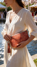 Abbey- Coral & Gold Embossed Leather