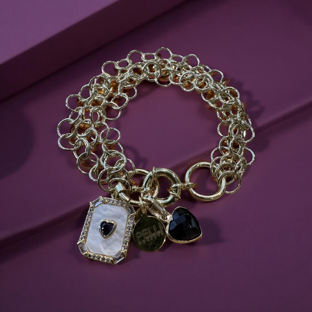 Mother Of Pearl Heart Pendant  & Crystal Cut Heart Bracelet