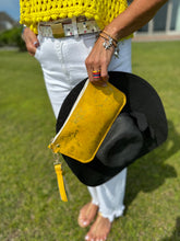 Abbey- Yellow & Gold Embossed Leather