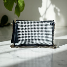 Abbey Clutch- Black & White Houndstooth leather