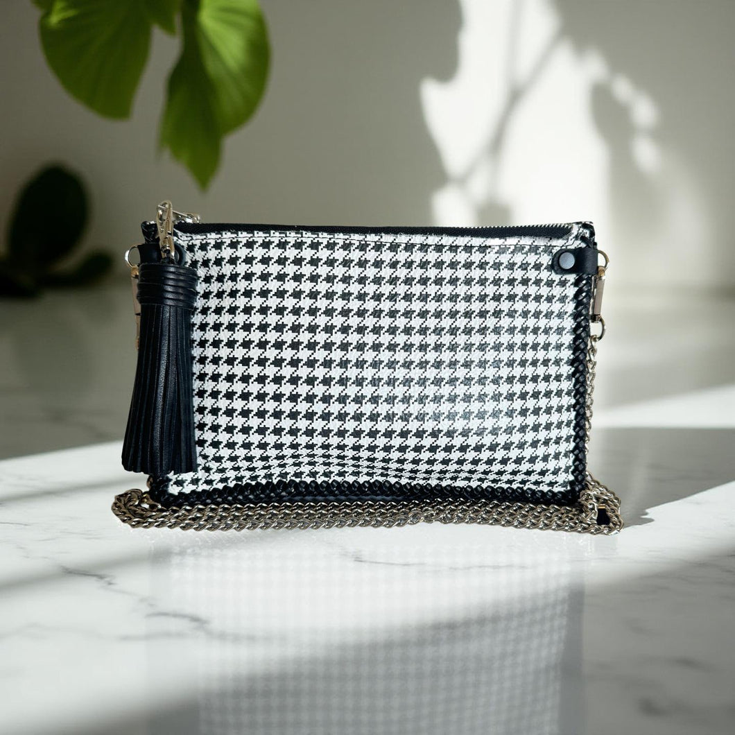 Abbey Clutch- Black & White Houndstooth leather