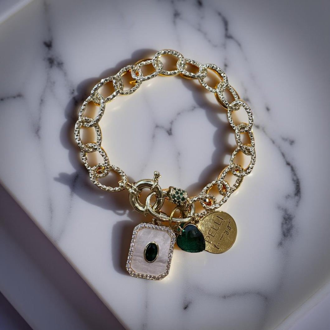 Emerald Crystal Mother of Pearl & Heart Cluster Bracelet