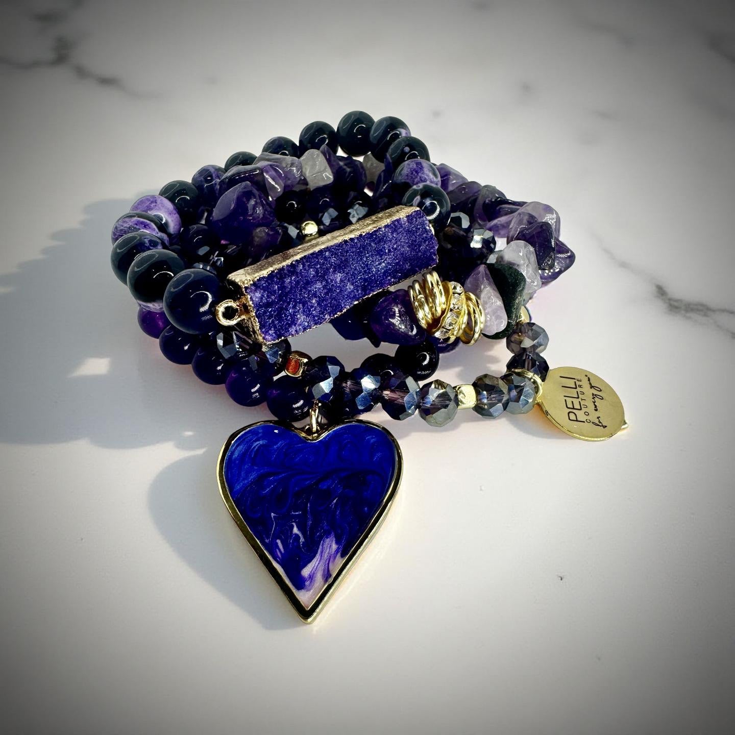 Druzzy Heart Gemstone Bracelet Stack