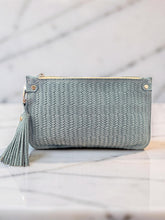 Abbey- Blue Embossed Convertible Leather Clutch
