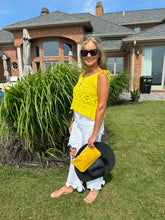 Abbey- Yellow & Gold Embossed Leather