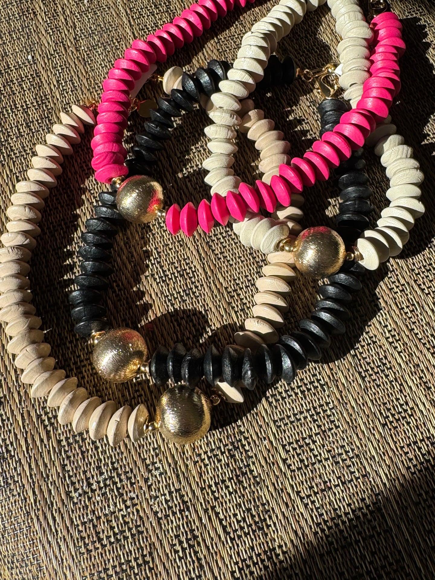 Jackie Wooden Necklace w/ Brushed Brass Bead