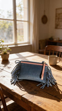 Justine Wristlet- Navy Cork with Snake Embossed Leather trim and fringe