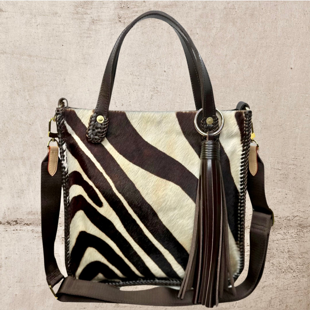 Zebra Print Hair On Cowhide Tote