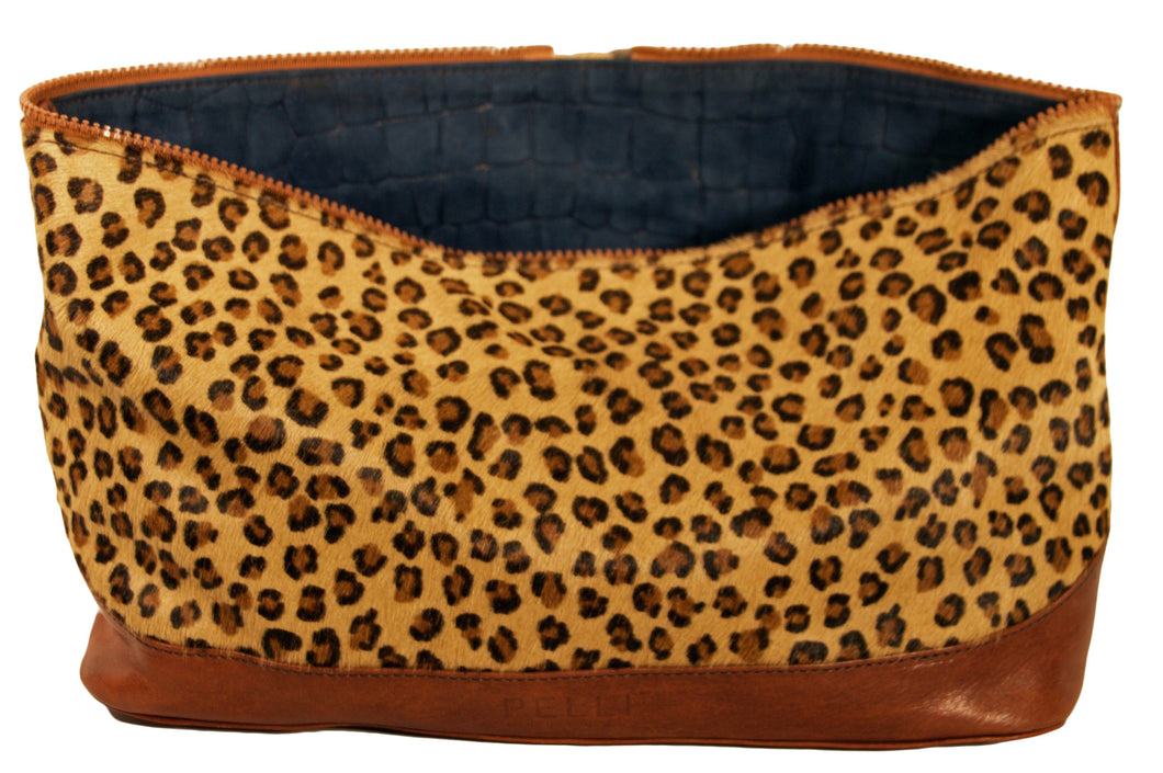 Jessica Tote Bag- Reversible Cover Attachment -Blue suede/Leopard Hair-On