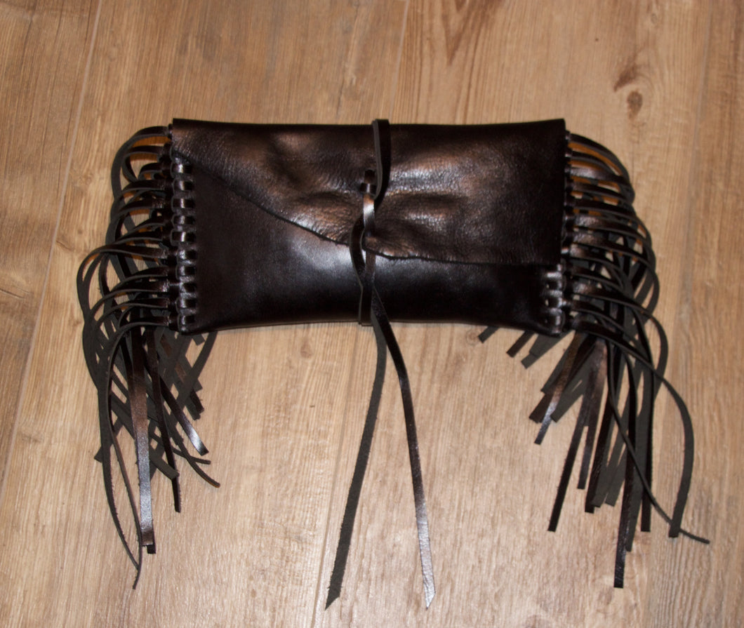 Lauren Convertible Double Strap Wrap Clutch-Natural Edge-Black