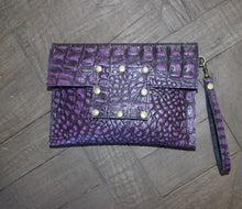 Kylie Clutch- Alligator Embossed Leather- Purple