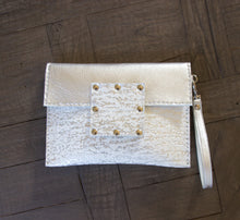 Kylie Clutch Embossed Leather- White w/ Silver