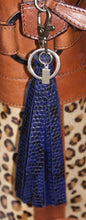 Tassel Key Ring Bag Clip- Navy Embossed Leather Snake Skin Print- Silver Tone Hardware