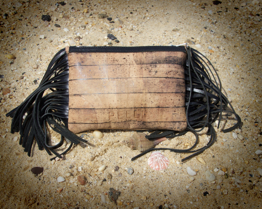 Justine Wristlet- Boardwalk Cork and Black Leather