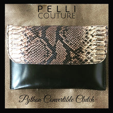 Python Printed & Embossed Leather Convertible Clutch- Black and White