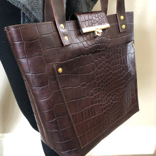 Croc Embossed Leather Tote- Brown