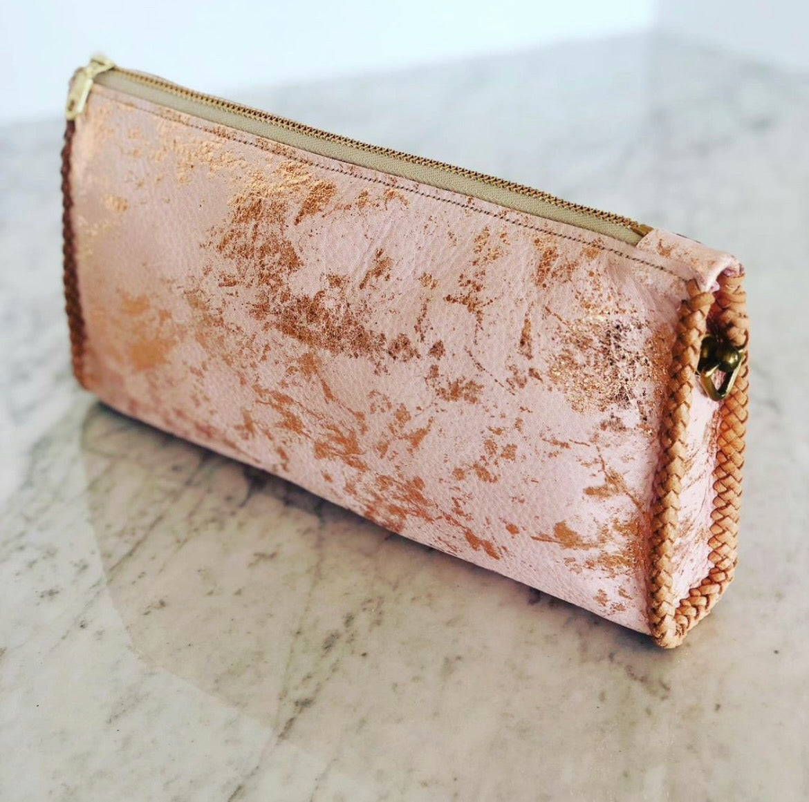 Pink and Gold Gusset Convertible Clutch
