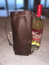 Wines and Spirits Leather Drawstring Bag